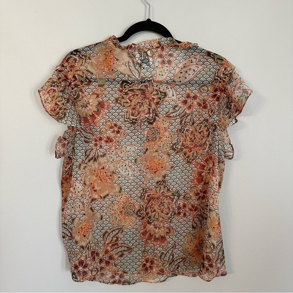 Misa Los Angeles Women’s Short Flutter Sleeve Tie V-Neck Blouse Sz L GUC - Picture 9 of 9